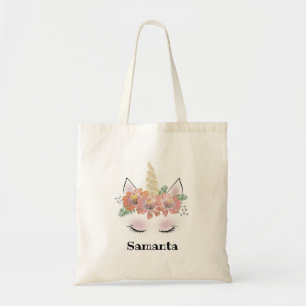 Unicorn, Unicorn Ansikte, personlig, girly, blommi Tygkasse
