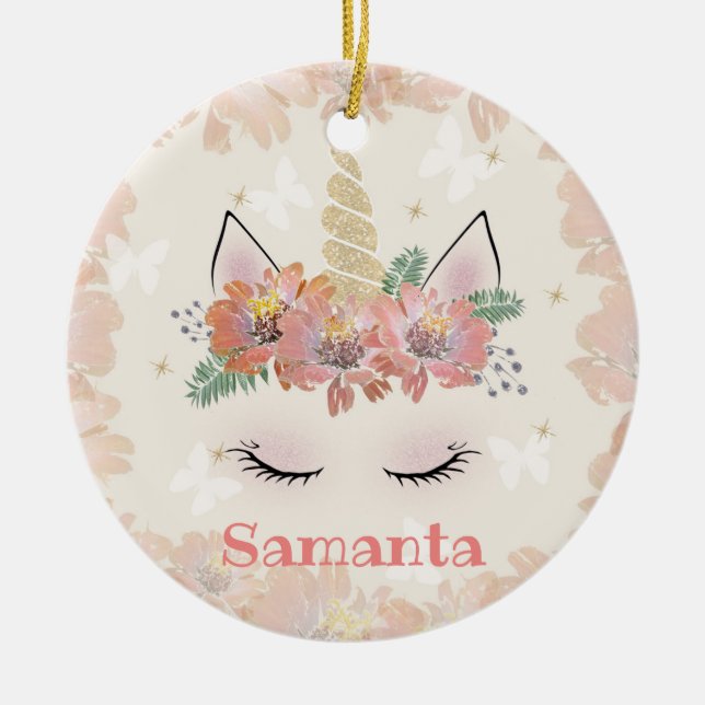 Unicorn, Unicorn Ansikte, personlig Julgransprydnad Keramik (Framsidan)
