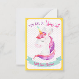Unicorn Valentines day Card Kids Classroom School Anteckningskort