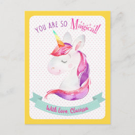 Unicorn Valentines day Card Kids (klassrum) Helg Vykort