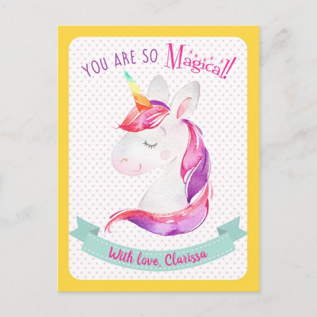 Unicorn Valentines day Card Kids (klassrum) Helg Vykort (Framsida)