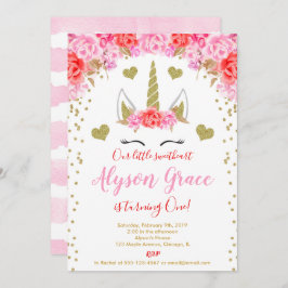 Unicorn Valentines day födelsedag rosa Red guld Inbjudningar