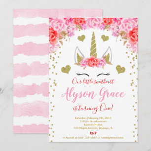 Unicorn Valentines day födelsedag rosa Red guld Inbjudningar