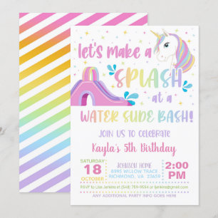 Unicorn Vatten Slide Birthday-inbjudan Inbjudningar