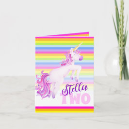 Unicorn vattencolor art och regnbåge 2:a födelseda kort