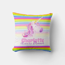Unicorn vattencolor art rainbow rand namn pelare kudde