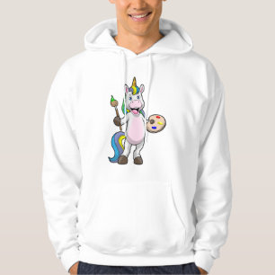 Unicorn vid målning med pensel & Färg Hoodie