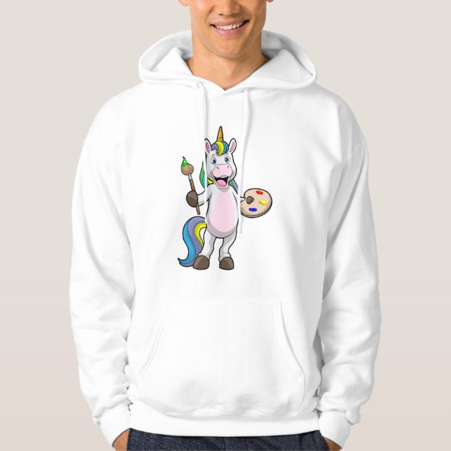 Unicorn vid målning med pensel & Färg Hoodie (Framsida)