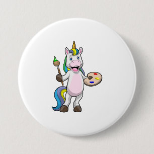 Unicorn vid målning med pensel & Färg Knapp