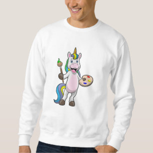Unicorn vid målning med pensel & Färg Lång Ärmad Tröja
