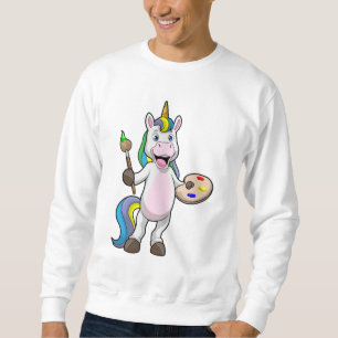Unicorn vid målning med pensel & Färg Lång Ärmad Tröja