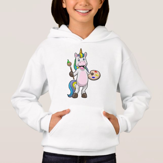 Unicorn vid målning med pensel & Färg T Shirt (Framsida)