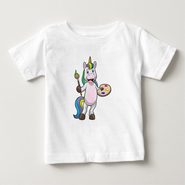 Unicorn vid målning med pensel & Färg T Shirt (Framsida)