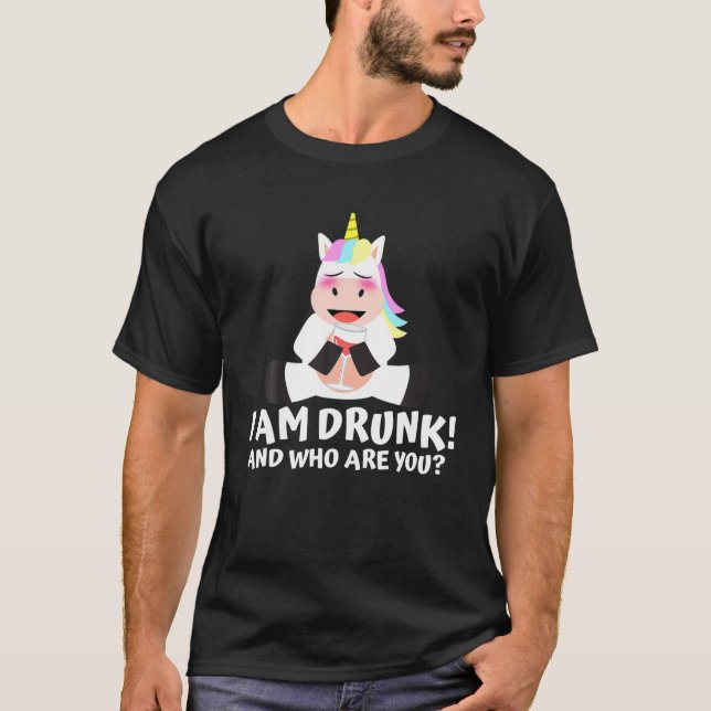 Unicorn Vin Glass Drunk Alcohol Party T Shirt (Framsida)