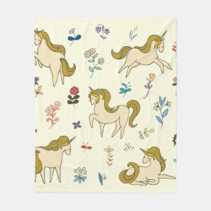 Unicorn-vintage i skogsblommor färg illustrati fleecefilt