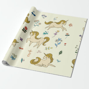 Unicorn-vintage i skogsblommor färg illustrati presentpapper