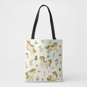 Unicorn-vintage i skogsblommor färg illustrati tygkasse
