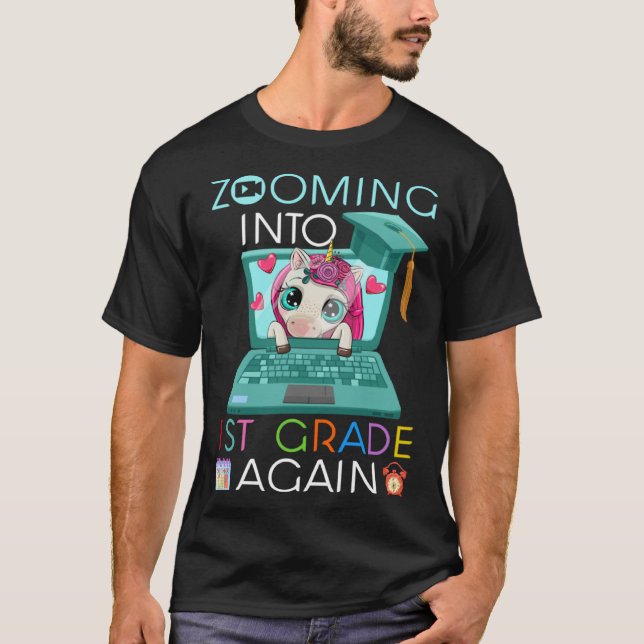 Unicorn Virtual Back to School Zooming Into 1st Gr T Shirt (Framsida)