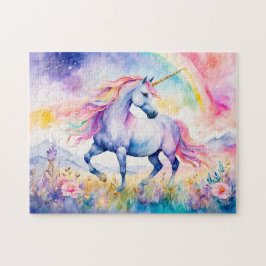 Unicorn Walking under en Shimmering Rainbow Pussel