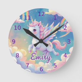 Unicorn Wall Clock - redigerbart Namn Rund Klocka