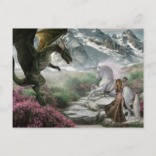 Unicorn Warrior Fantasy Battle with Dragon Vykort