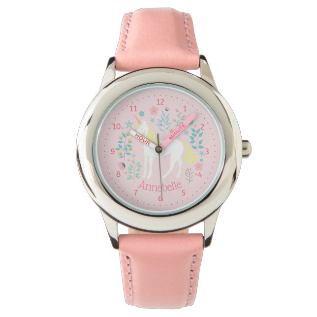 Unicorn Watch Personlig Namn Rosa Armbandsur (Framsida)