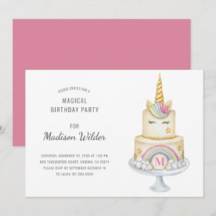 Unicorn Watercolor Cake Birthday-inbjudan Inbjudningar