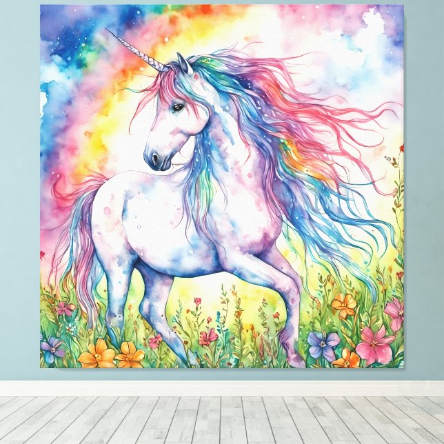 Unicorn Watercolor Canvastryck (Insitu (trägolv))