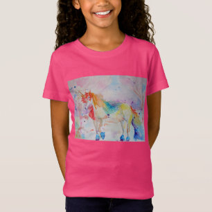 Unicorn Watercolor Girls Colorful Art Rosa T Shirt