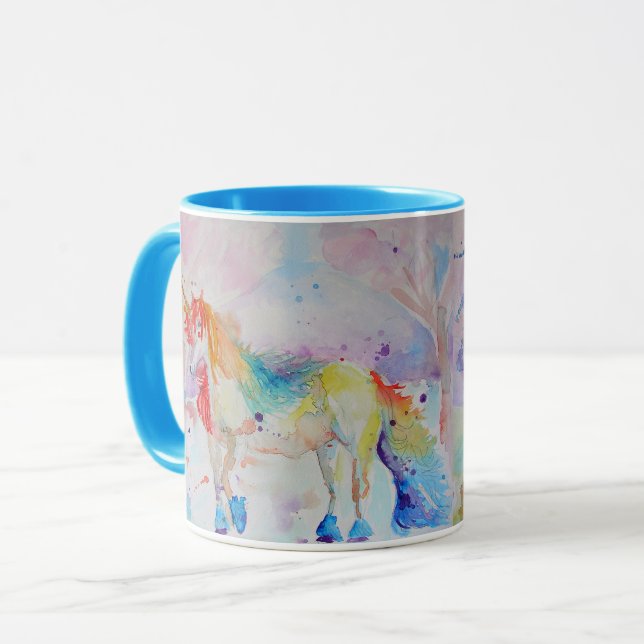 Unicorn Watercolor Girls Dam Mugg Blue (Framsida vänster)