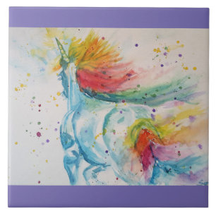 Unicorn Watercolor-målning Unicorns Whimsical Kakelplatta