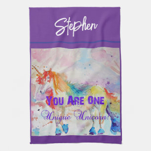 Unicorn Watercolor Manar Lila Funny Kökshandduk