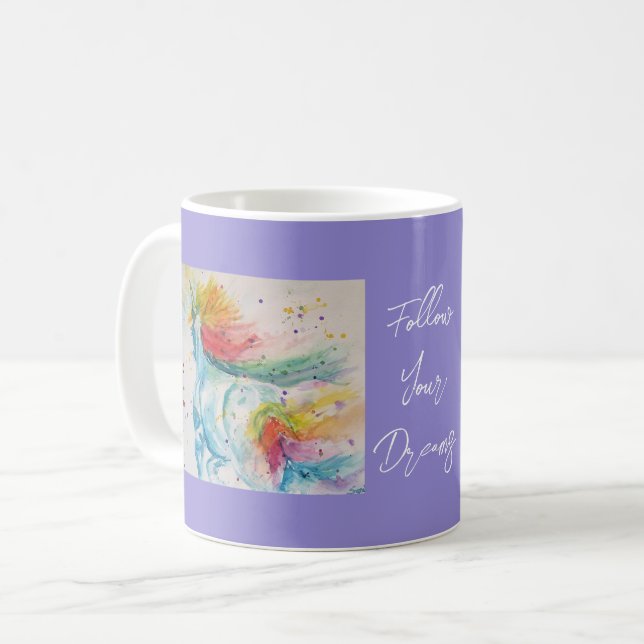Unicorn Watercolor Painting Dreams Coffee Mugg (Framsida vänster)