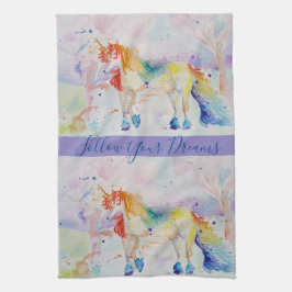 Unicorn Watercolor Painting Dreams Tea Towel Kökshandduk