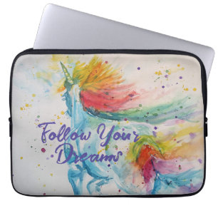 Unicorn Watercolor Rainbow följer dina drömmar Laptop Fodral