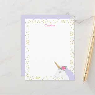 Unicorn Watercolor Rosa Guld Dot Girl's Note Card