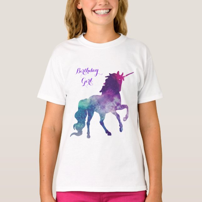 Unicorn Watercolor Silhouette | Födelsedagsflicka T Shirt (Framsida)