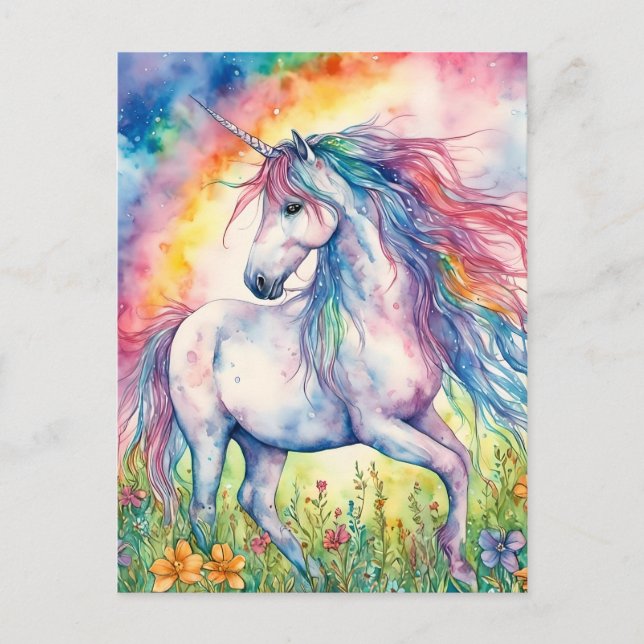 Unicorn Watercolor Vykort (Framsida)