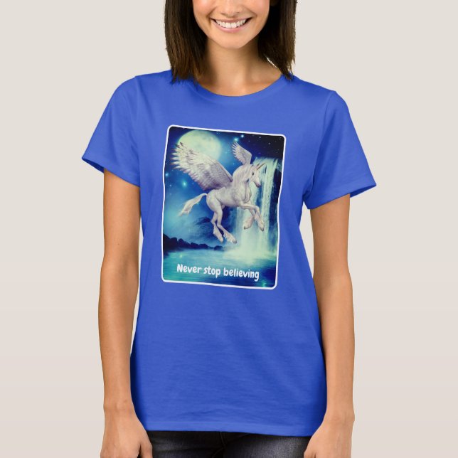 Unicorn Waterfall Believe Inspirational T Shirt (Framsida)