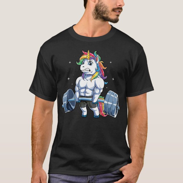 Unicorn Weightlift T shirt Fitness Gym Deadlift (Framsida)