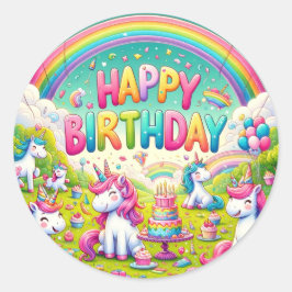 Unicorn Whimsical Birthday-klistermärken Runt Klistermärke