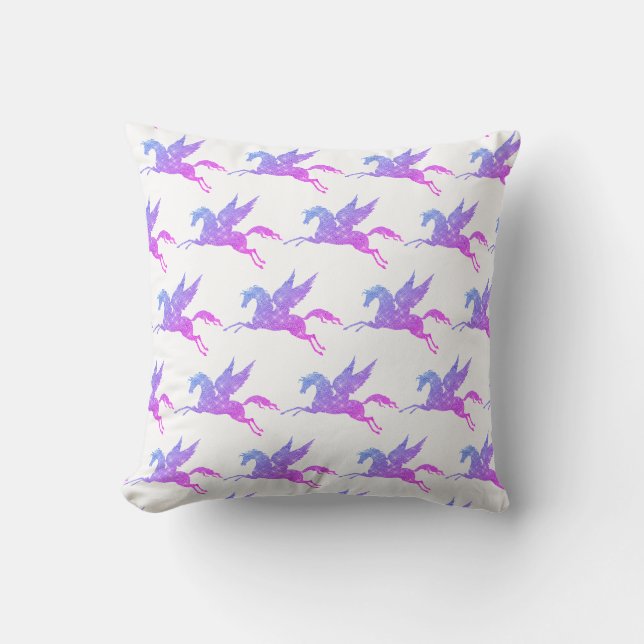UNICORN WHITE LILA ROSA DUBLESIED Cushion Kudde (Framsida)