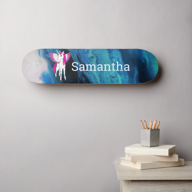 Unicorn White Vinge Skateboard (Väggkonst (Horz))