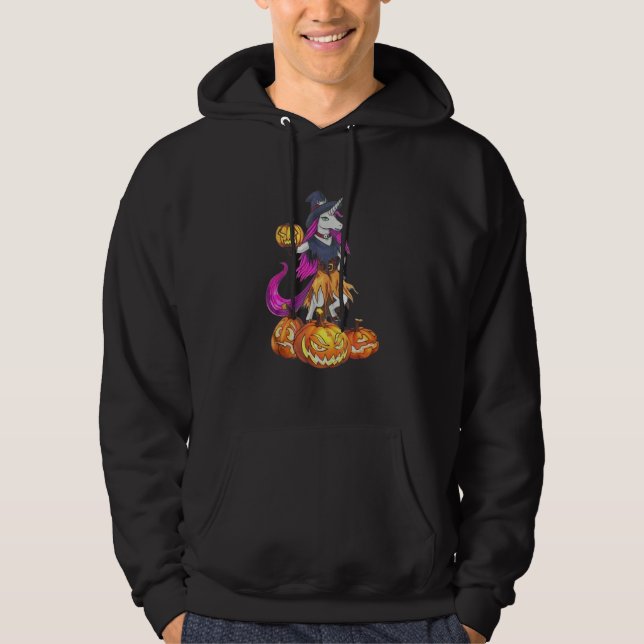 Unicorn Witch Spooky Pumpkin Halloween Hoodie (Framsida)