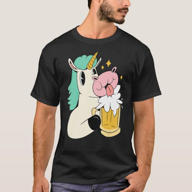 Unicorn with Bein Rainbow Färg for Alcohol F T Shirt (Framsida)