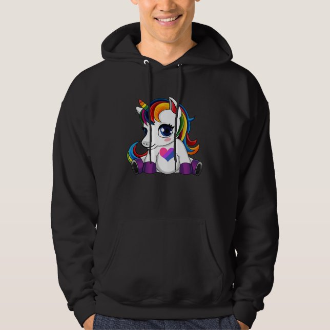 Unicorn with Bisexual Flag Heart  Bisexual Flag Hoodie (Framsida)
