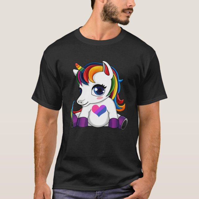 Unicorn with Bisexual Flag Heart  Bisexual Flag T Shirt (Framsida)