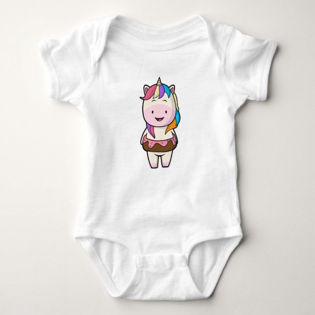 Unicorn with Chocolate donut T Shirt (Framsida)