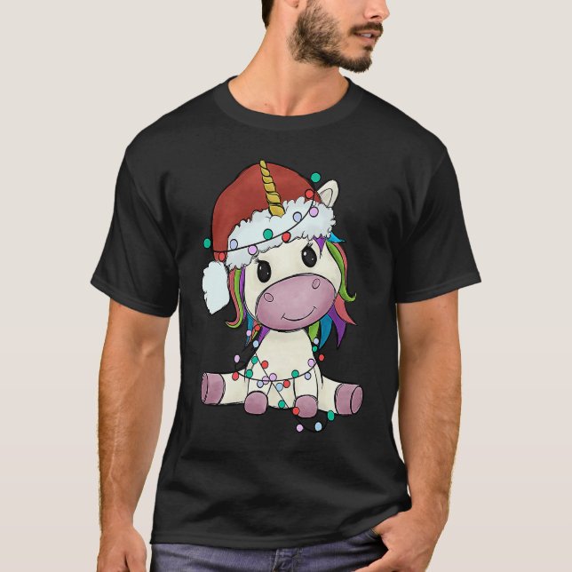 Unicorn with Christmas hat unicorn girl T Shirt (Framsida)