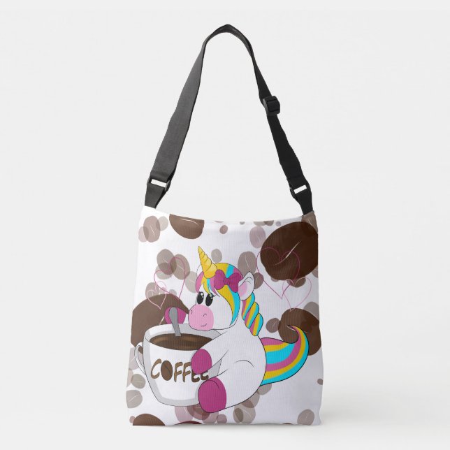 Unicorn with Coffee  Axelväska (Framsida)
